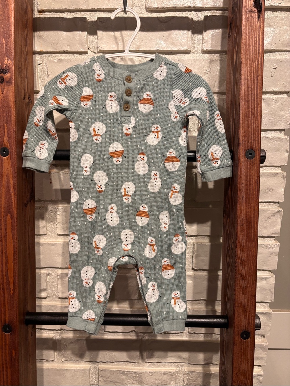 Mint Green Waffle Knit bodysuit Snowman Print